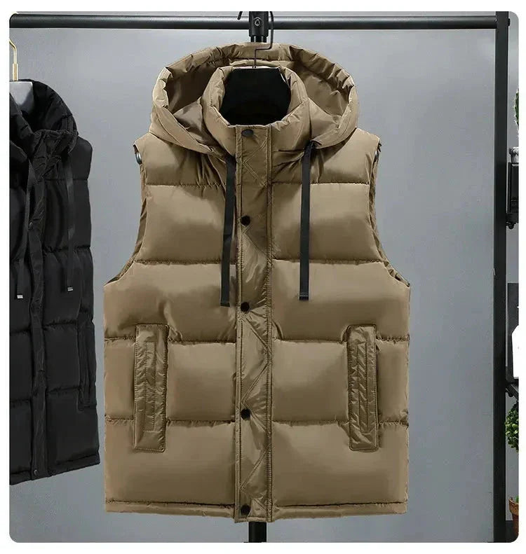 Marco quilted puffer vest with adjustable hood, lightweight insulation, snap button closure