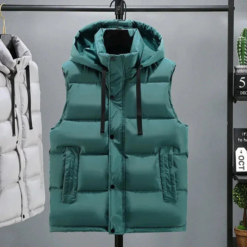 Marco quilted puffer vest with adjustable hood, lightweight insulation, snap button closure