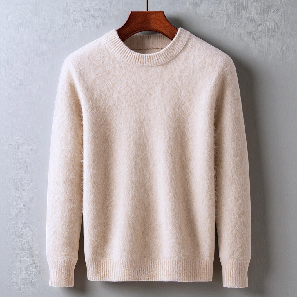 Ivory cashmere crewneck sweater tailored slim fit with fluid drape Italian-knit craftsmanship