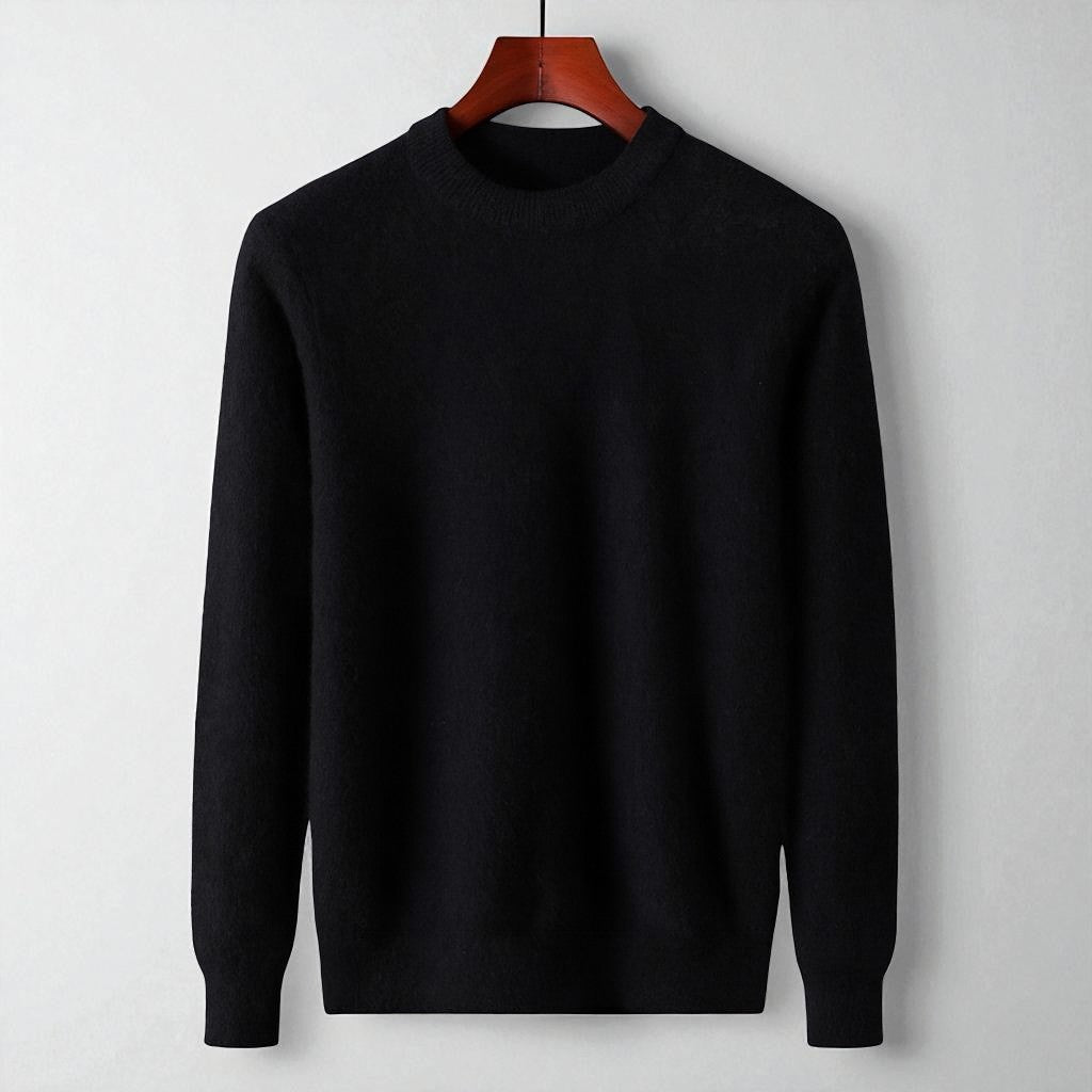 Ivory cashmere crewneck sweater with tailored silhouette and fluid drape, Italian-crafted Mongolian yarn
