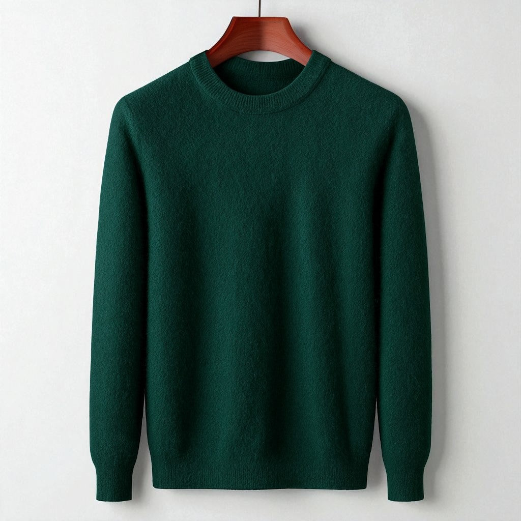 Ivory cashmere crewneck sweater tailored slim fit fluid drape Italian knit craftsmanship