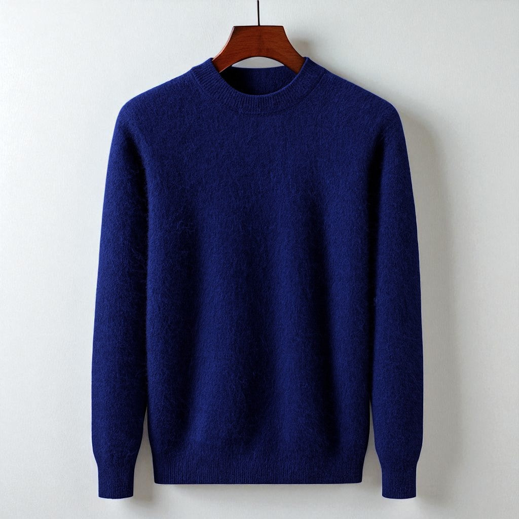 Ivory cashmere crewneck sweater tailored slim fit with fluid drape Italian-crafted Mongolian yarn