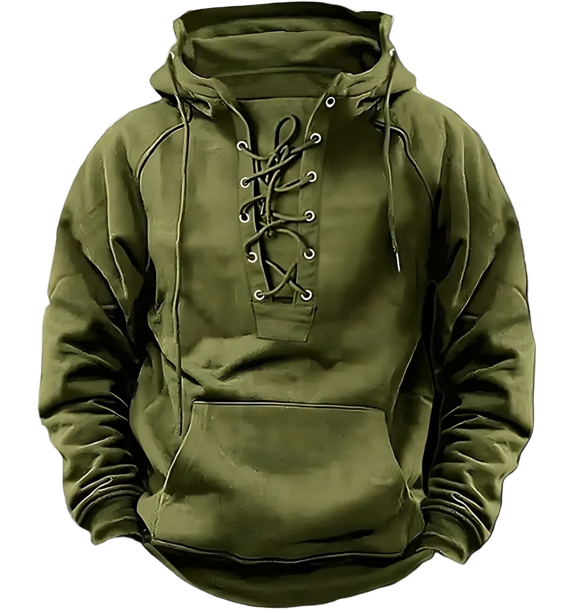 Men's relaxed-fit knit hoodie with lace-up front metal eyelets, street-style casual layering piece