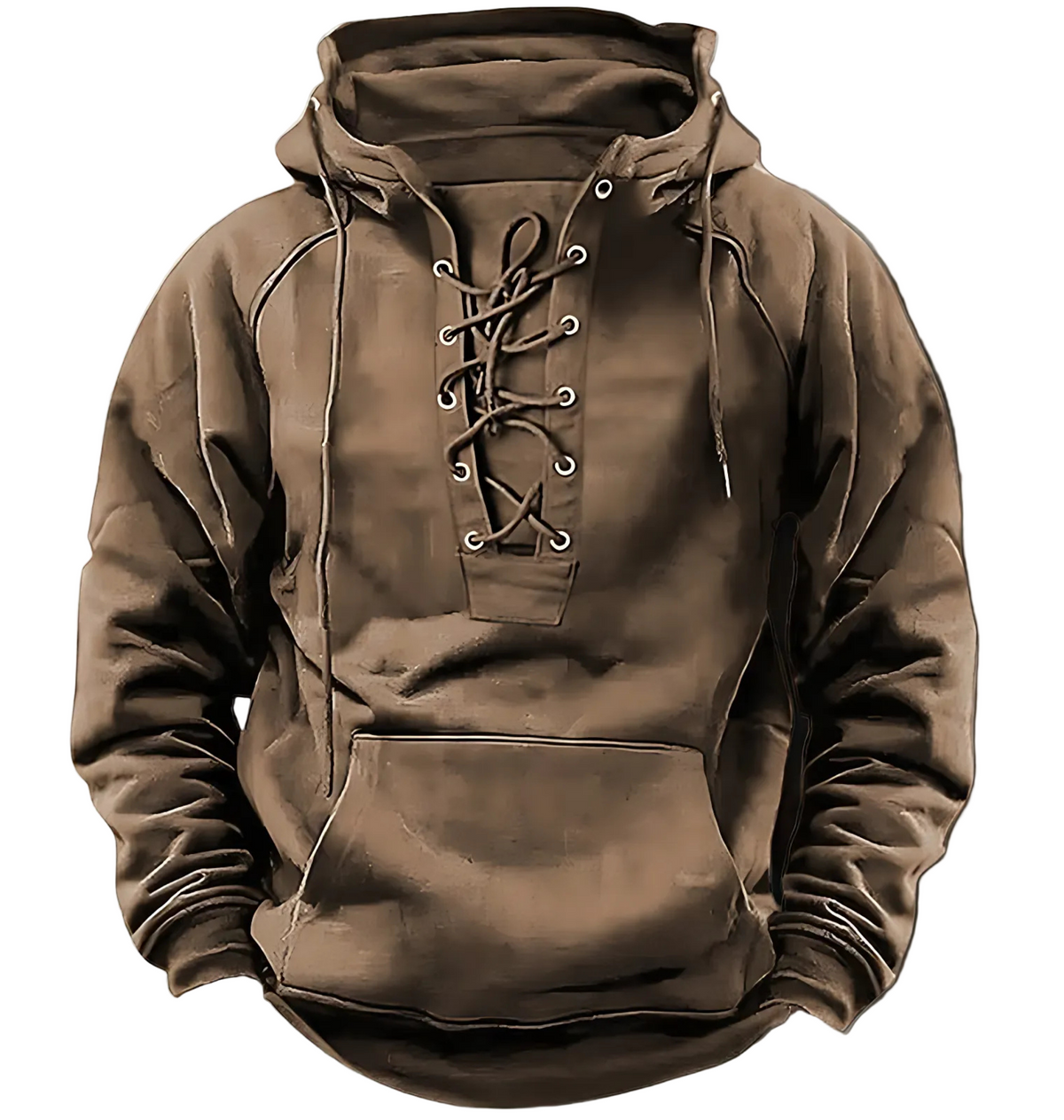 Men's relaxed fit knit hoodie with lace-up front metal eyelets, streetwear casual layering piece