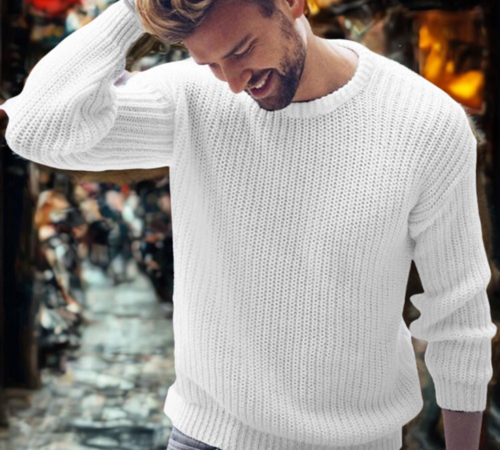 Men's cotton blend relaxed fit crew neck sweater with ribbed hem and cuffs everyday casual style