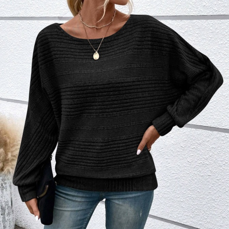 Women's relaxed fit textured rib knit sweatshirt with dolman sleeves and ribbed trim