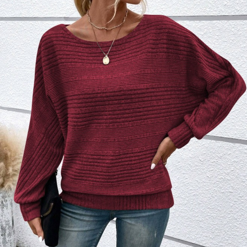 Women's relaxed fit textured rib knit sweatshirt with dolman sleeves and ribbed trim