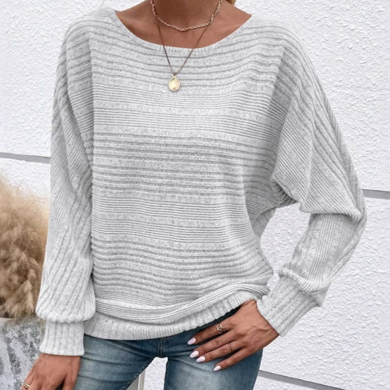 Women's relaxed fit textured rib knit sweatshirt with dolman sleeves and ribbed trim