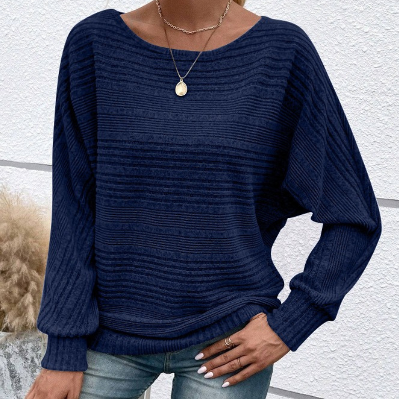 Women's relaxed fit textured rib knit sweatshirt with dolman sleeves and ribbed trim