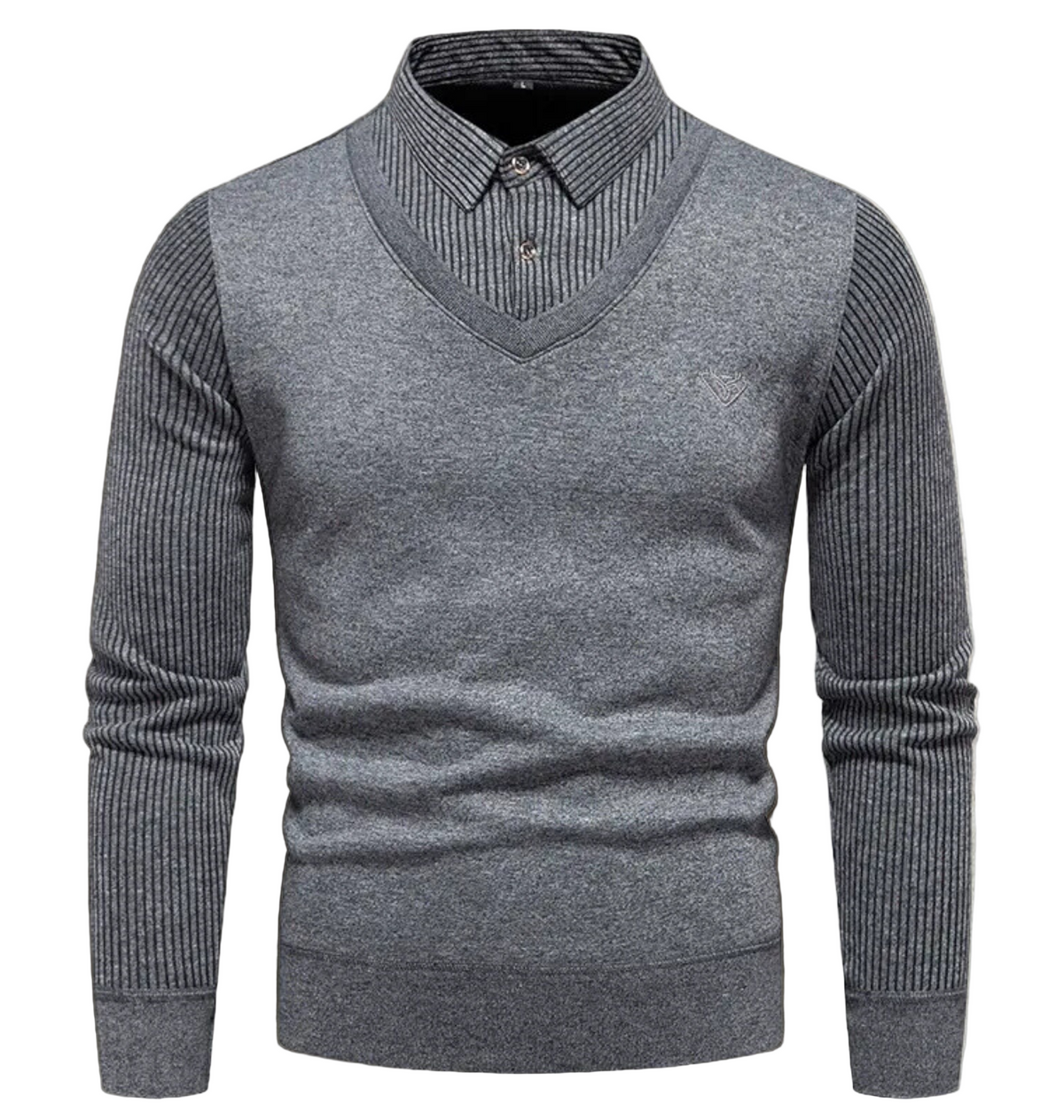 Men's slim fit V-neck pullover sweater fine gauge knit ribbed sleeves modern smart-casual style