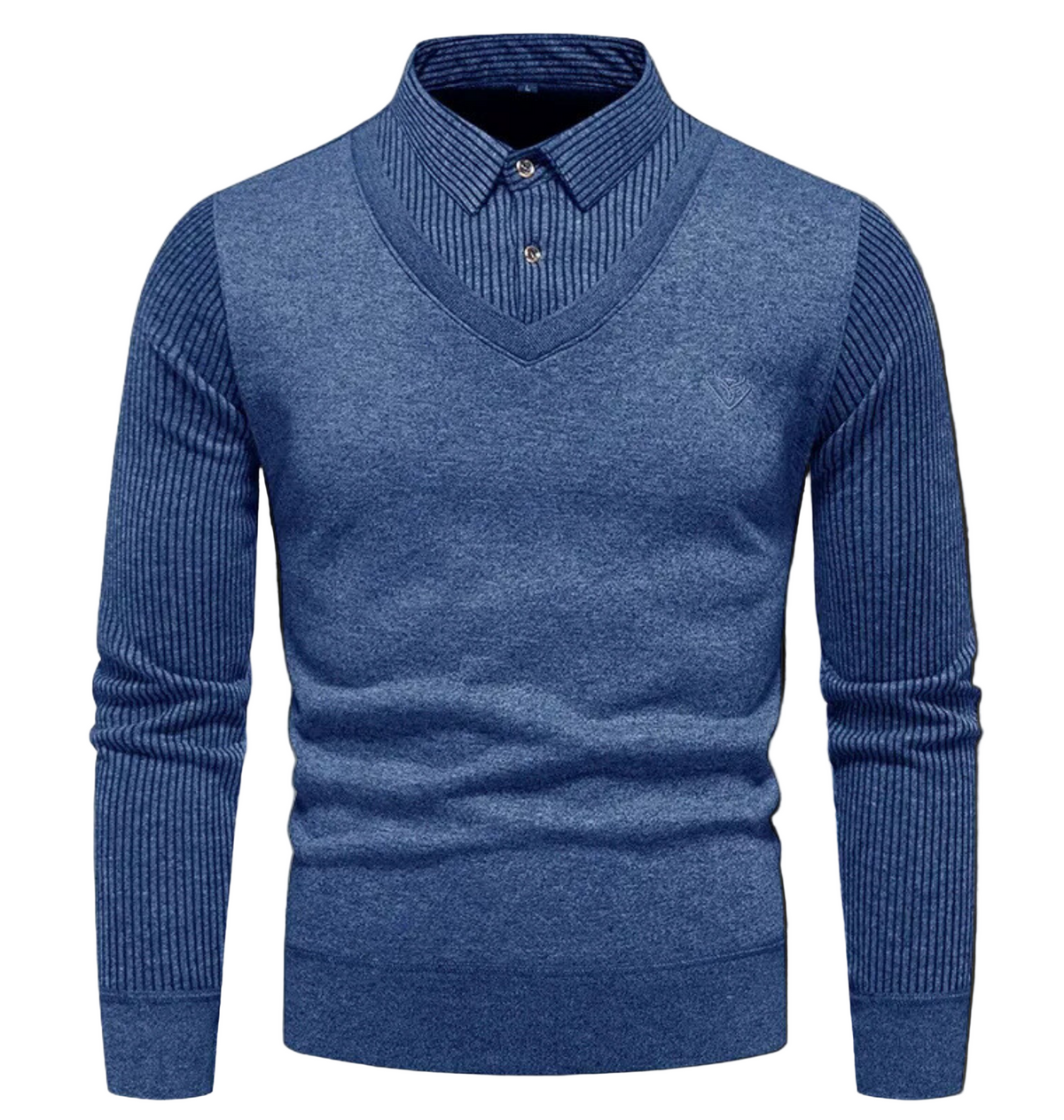 Men's slim fit V-neck pullover sweater fine gauge knit ribbed sleeves modern smart-casual style