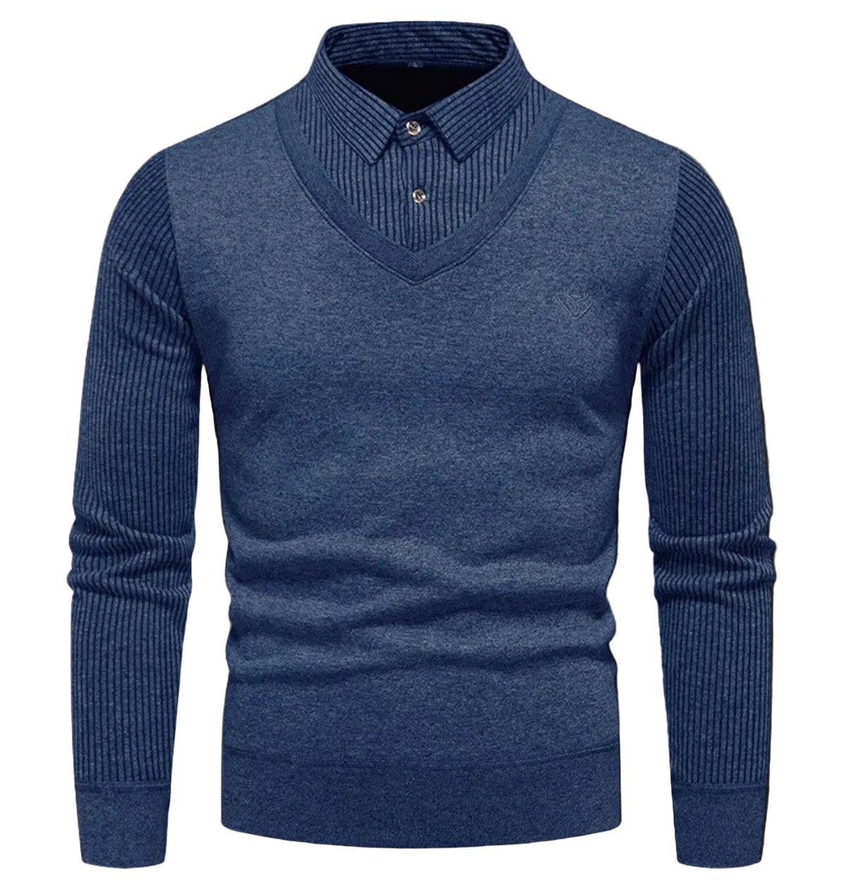 Men's slim fit V-neck pullover sweater fine gauge knit ribbed sleeves modern wardrobe essential