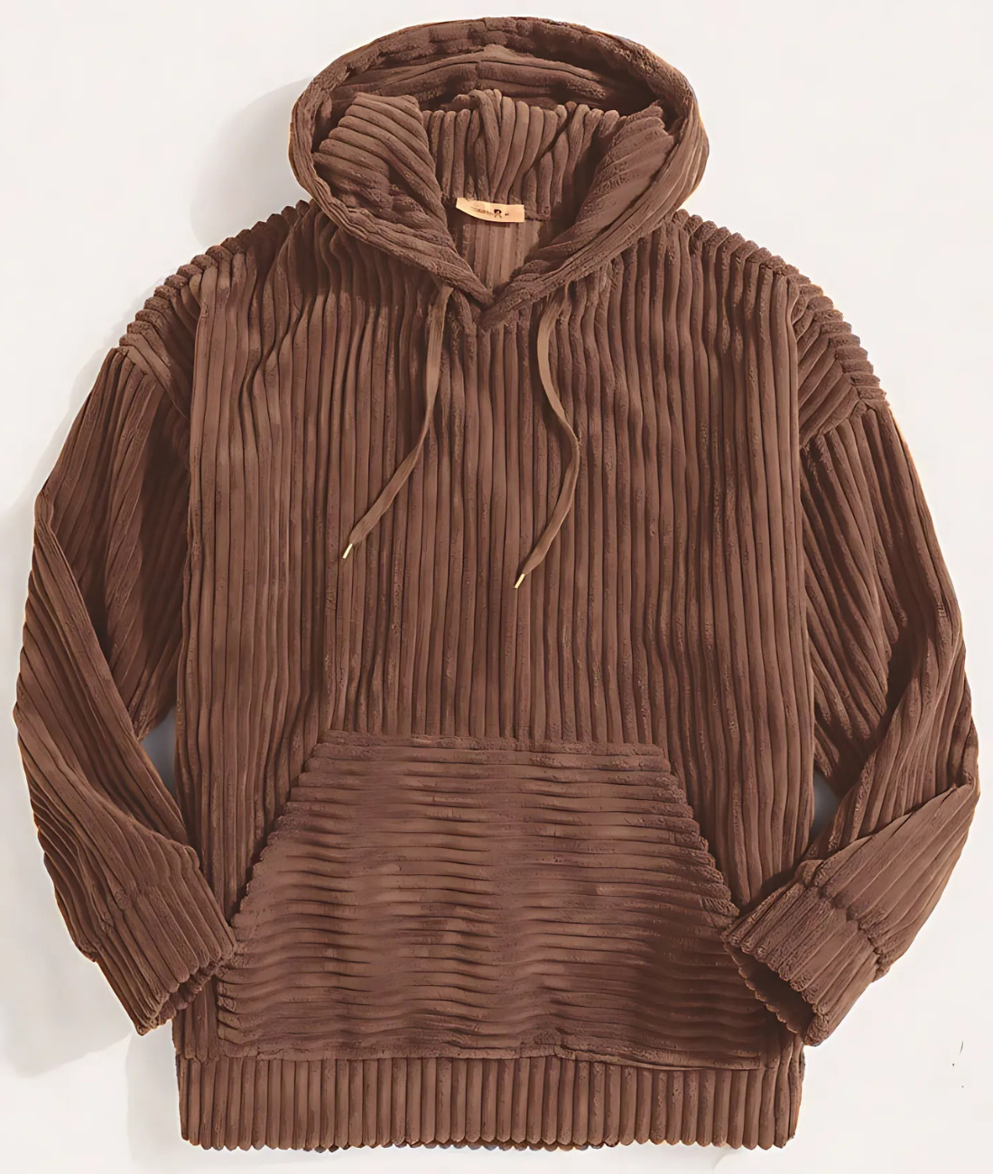 Men's oversized corduroy hoodie relaxed fit hooded V-neck with kangaroo pocket textured fabric
