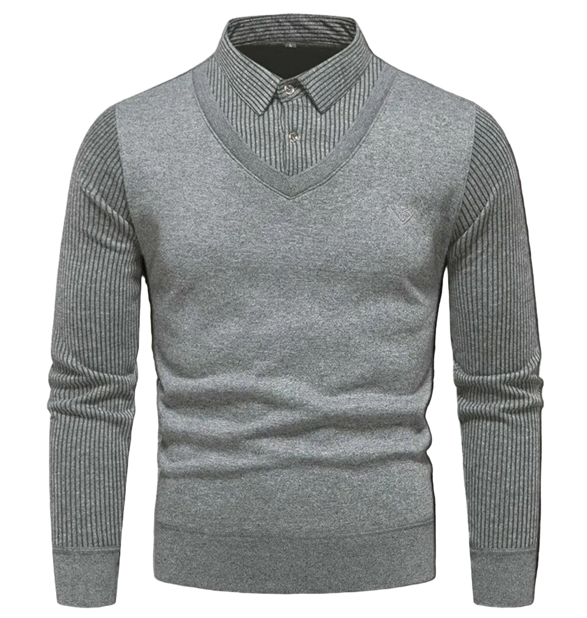 Men's slim fit V-neck pullover sweater in fine gauge knit with ribbed sleeves for smart-casual style