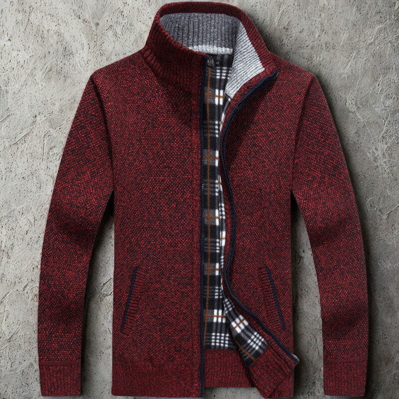 Men's relaxed fit textured knit cardigan zip front stand collar ribbed trim neutral tone