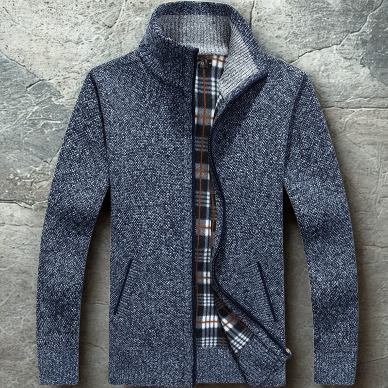 Men's relaxed fit textured knit cardigan zip front stand collar ribbed trim neutral tone