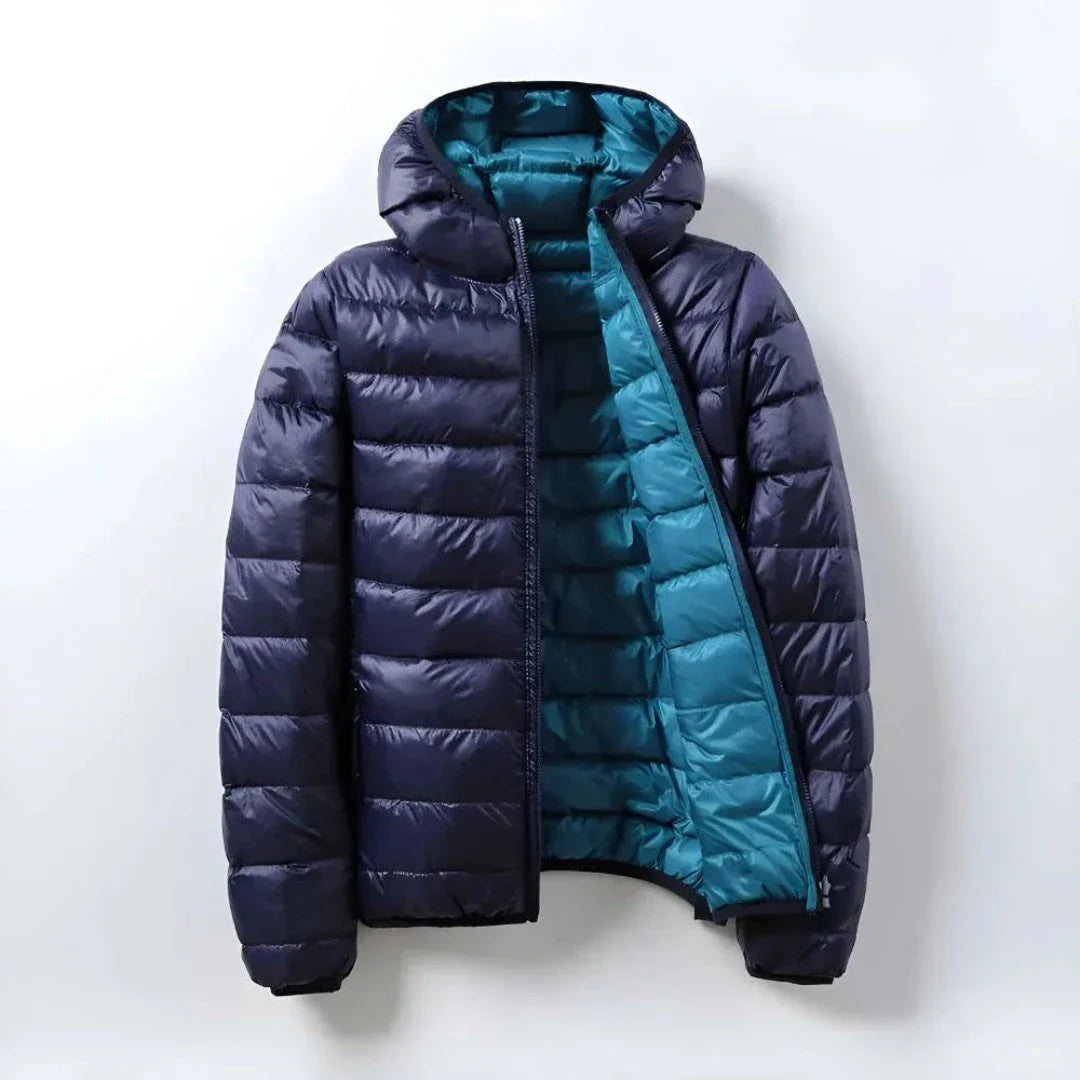 Mariss slim-fit duck down puffer jacket with colorblock interior lining, lightweight and wind-resistant