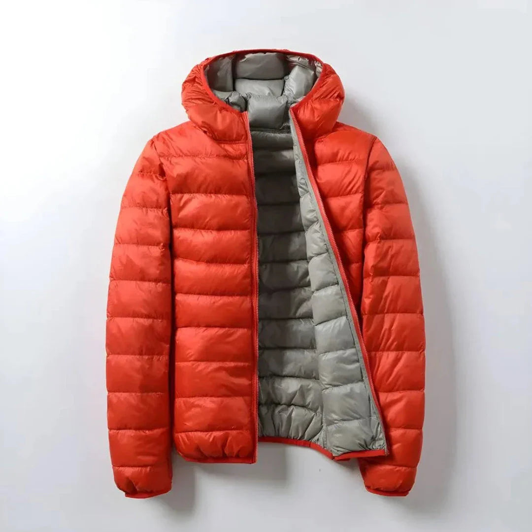 Mariss slim-fit duck down puffer jacket with colorblock interior lining, lightweight and wind-resistant
