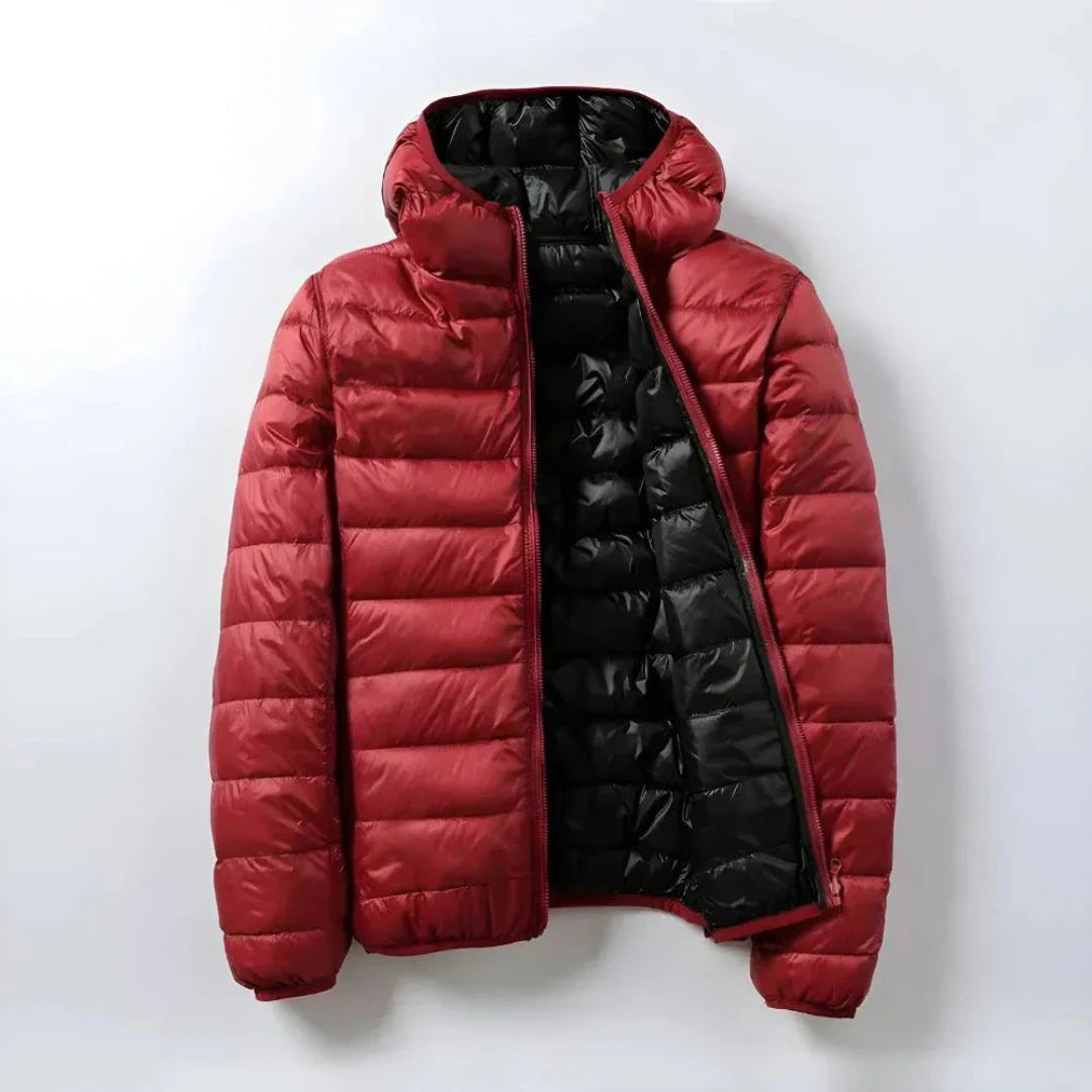 Mariss slim-fit duck down puffer jacket with colorblock interior, lightweight wind-resistant design