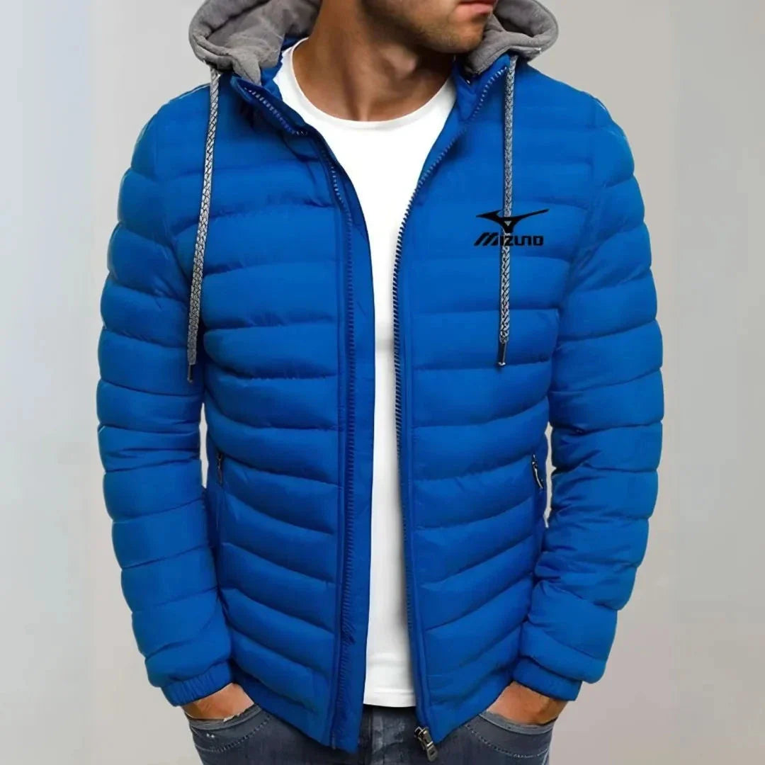 Marley black hooded puffer jacket with quilted construction and adjustable drawstring hood