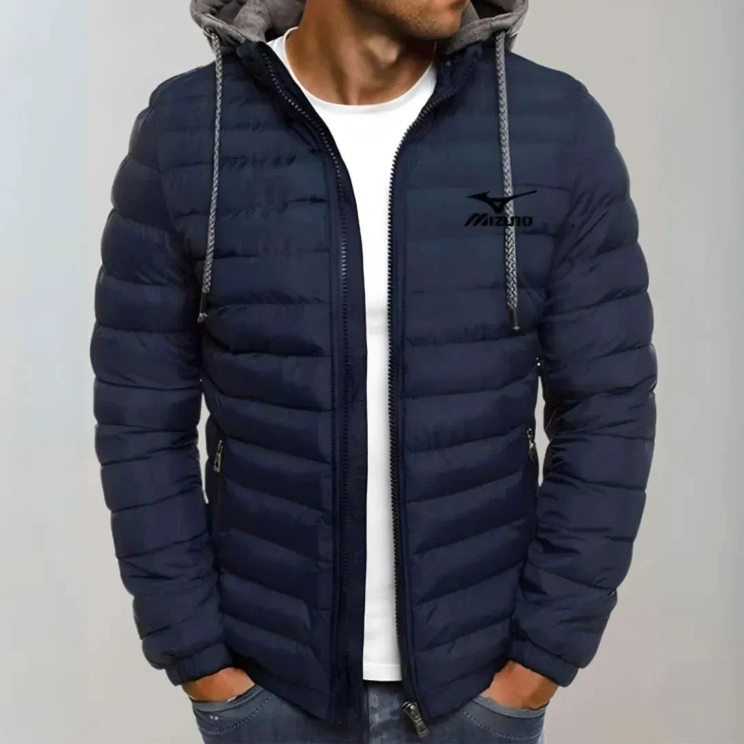 Marley black hooded puffer jacket with quilted construction and adjustable drawstring hood