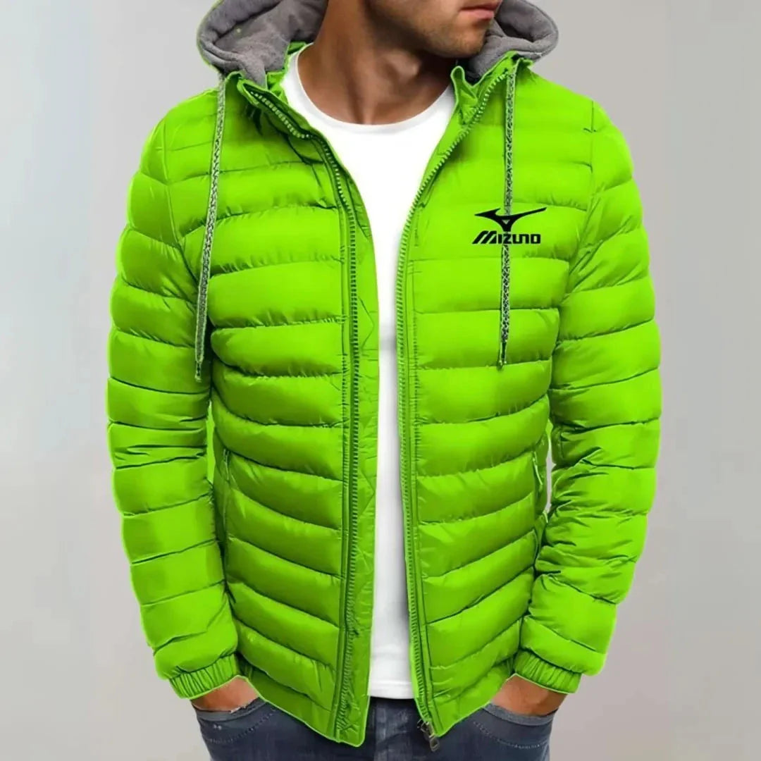 Marley black hooded puffer jacket with quilted construction and adjustable drawstring hood