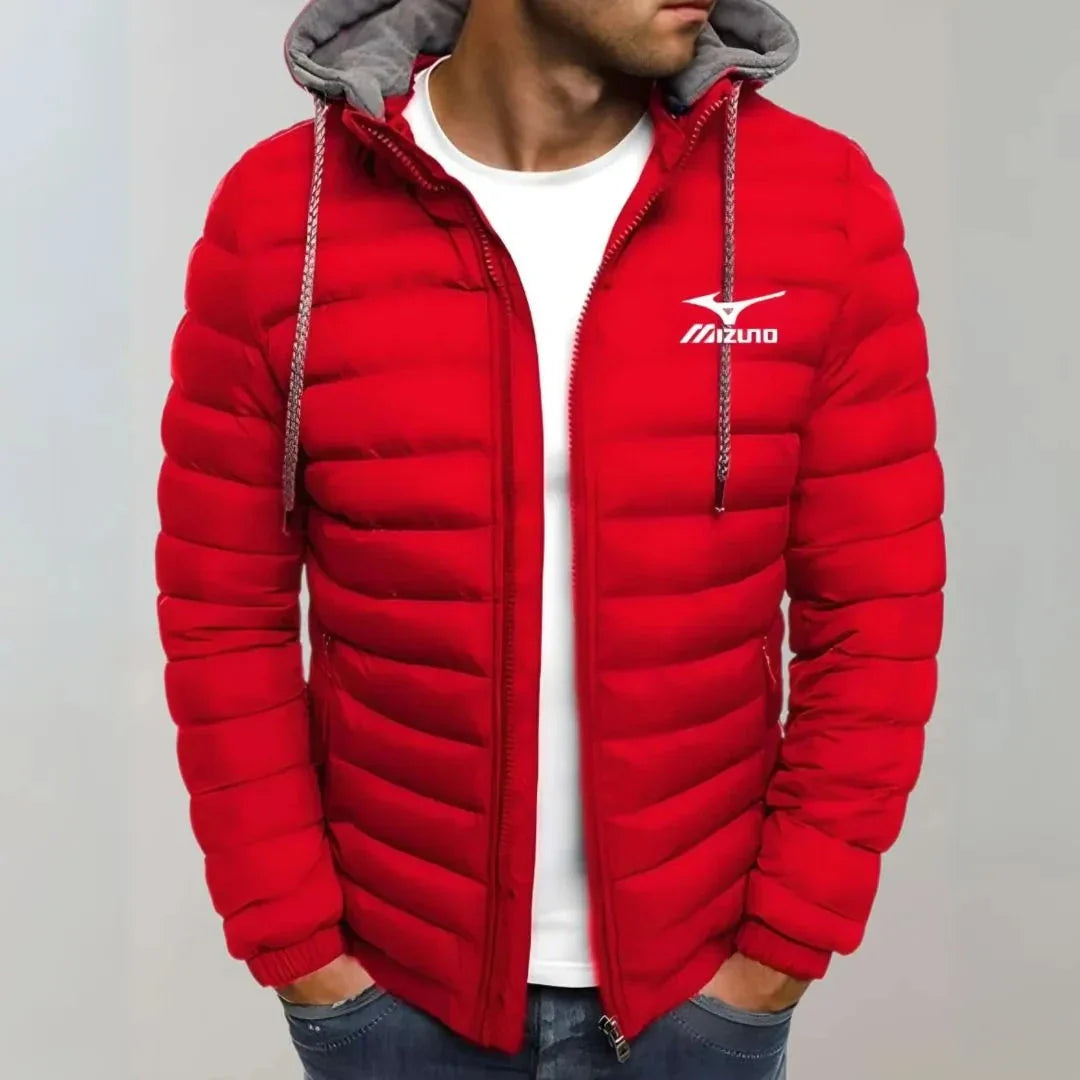 Marley black hooded puffer jacket with quilted construction and adjustable drawstring hood