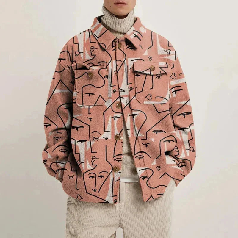 Mateo abstract print lapel jacket with single-breasted closure and relaxed structured silhouette