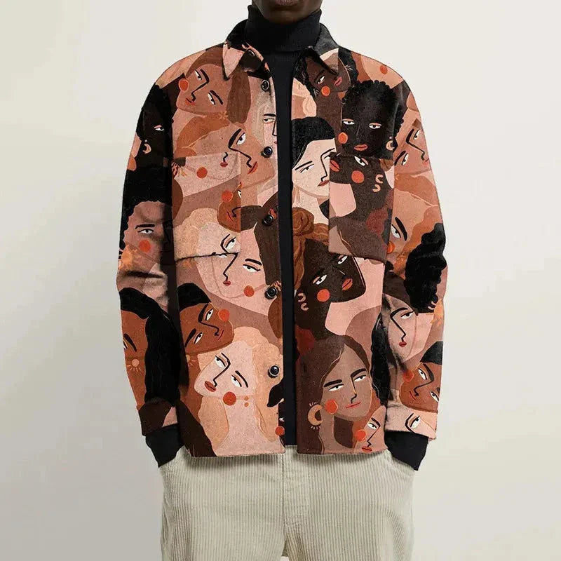 Mateo abstract print structured jacket with single-breasted closure and bold art-inspired lapel design