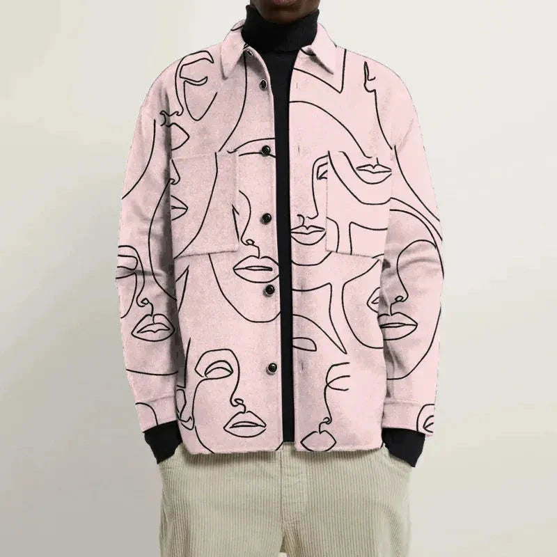 Mateo abstract print structured jacket with single-breasted closure and bold art-inspired lapel design