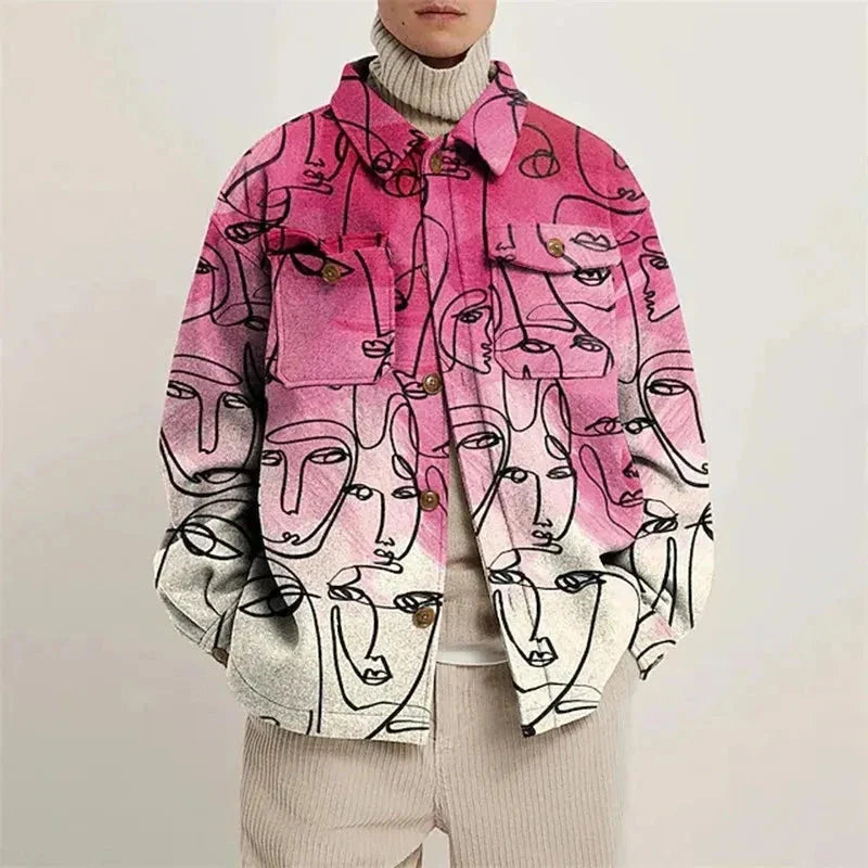 Mateo abstract print lapel jacket with single-breasted closure and relaxed structured silhouette