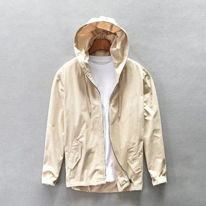 Mateo lightweight cotton hooded windbreaker relaxed fit with adjustable hood and drawstring closure