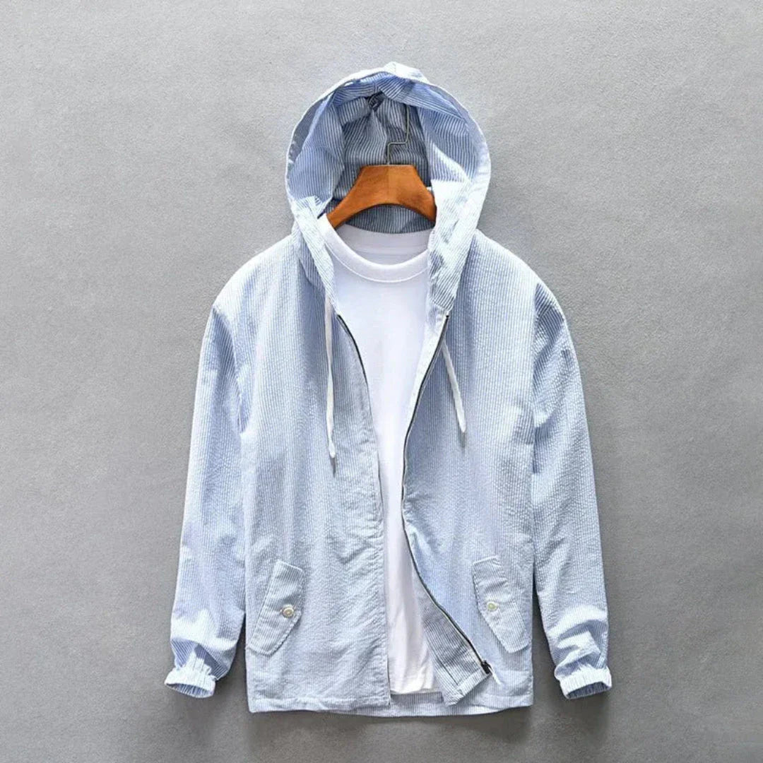 Mateo lightweight cotton hooded windbreaker relaxed fit with adjustable hood and zip closure