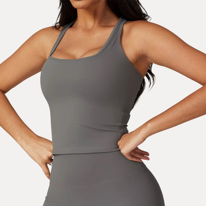 Maureen square-neck active tank with racerback design and moisture-wicking four-way stretch fabric
