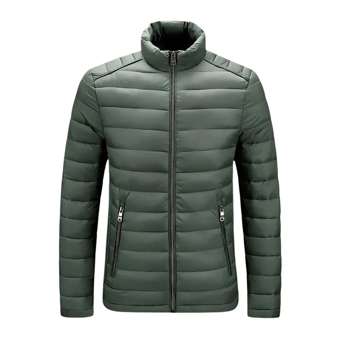 Maverick lightweight water-resistant puffer jacket with high collar and full zip for wind protection