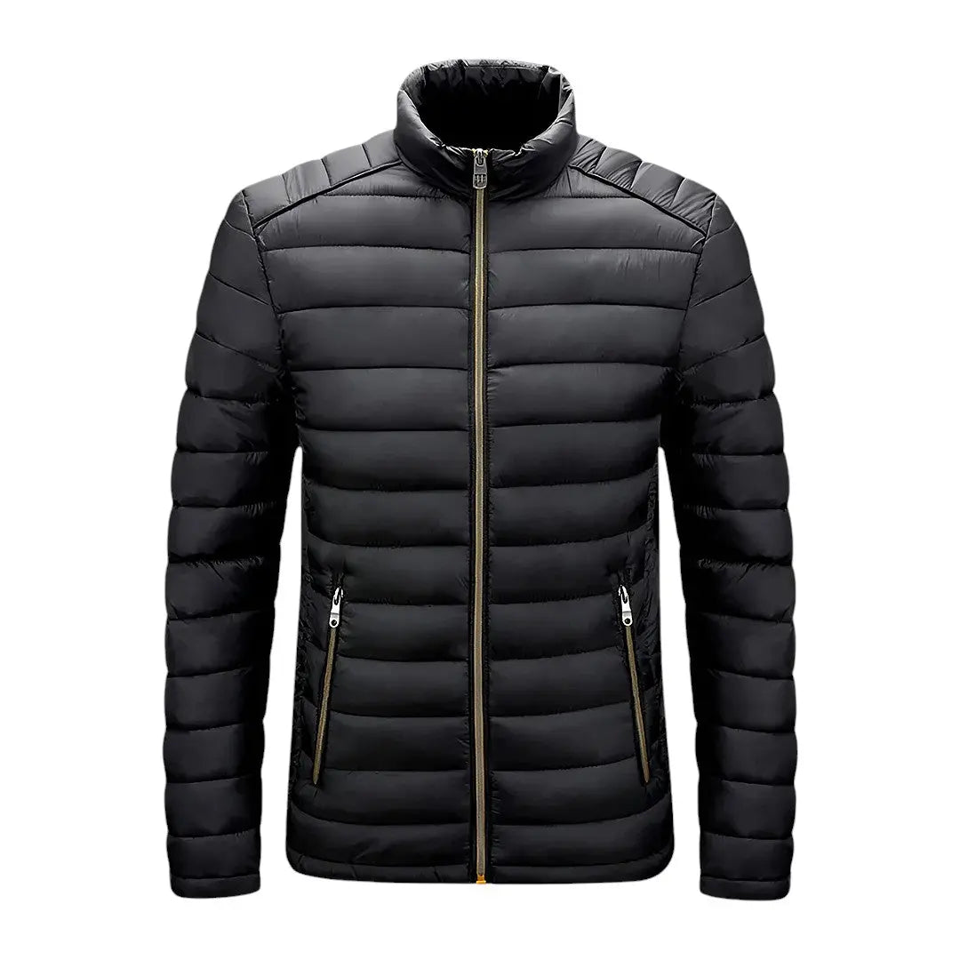 Maverick lightweight water-resistant puffer jacket with high collar and full zip for wind protection
