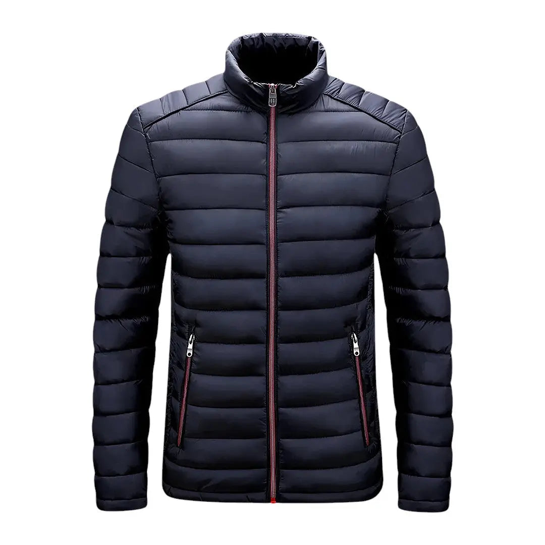 Maverick lightweight water-resistant puffer jacket with high collar and full zip for wind protection