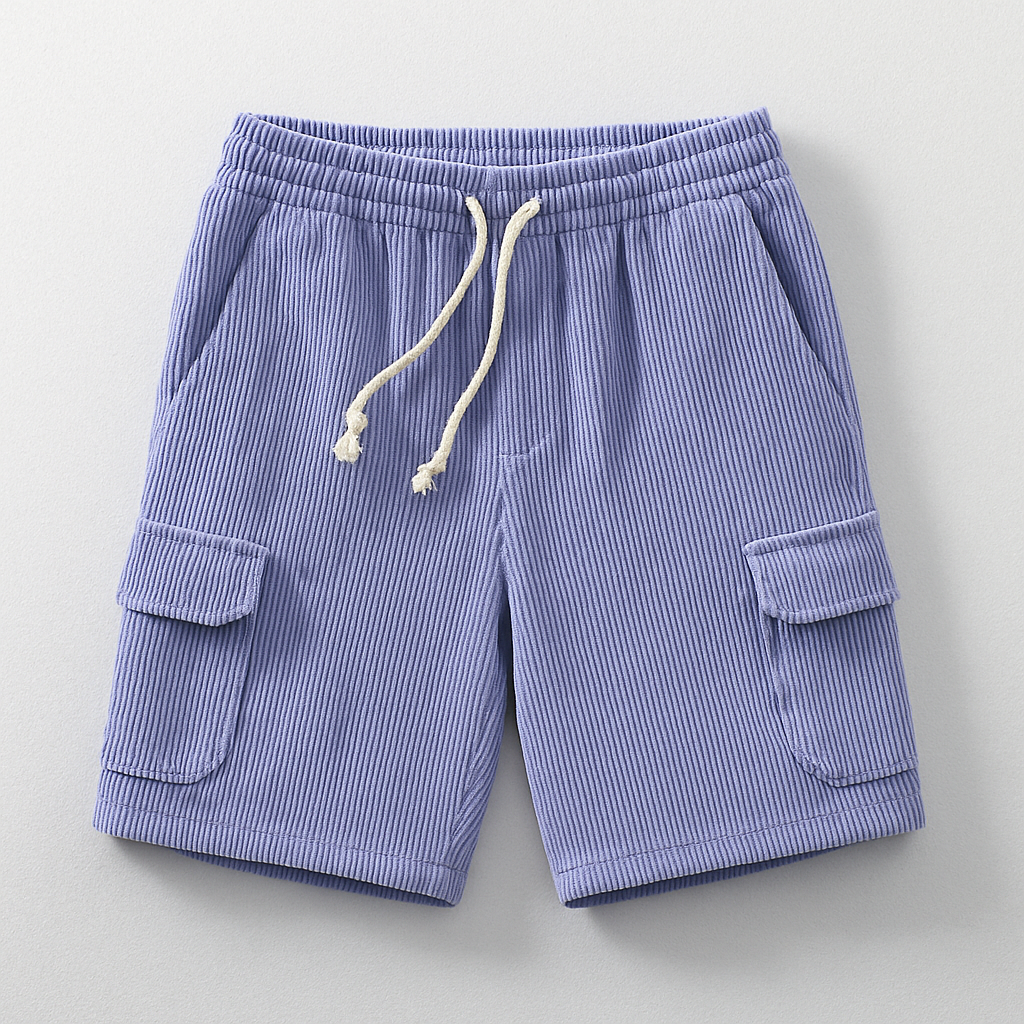 Maverick brown corduroy cargo shorts with elastic drawstring waist and dual side pockets