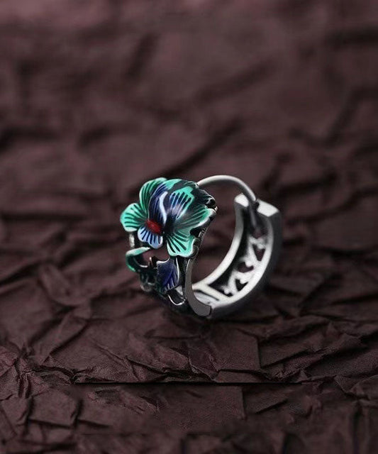 Boucles d'oreilles créoles en argent sterling et soie avec motif pivoine pour homme - Wavlynn