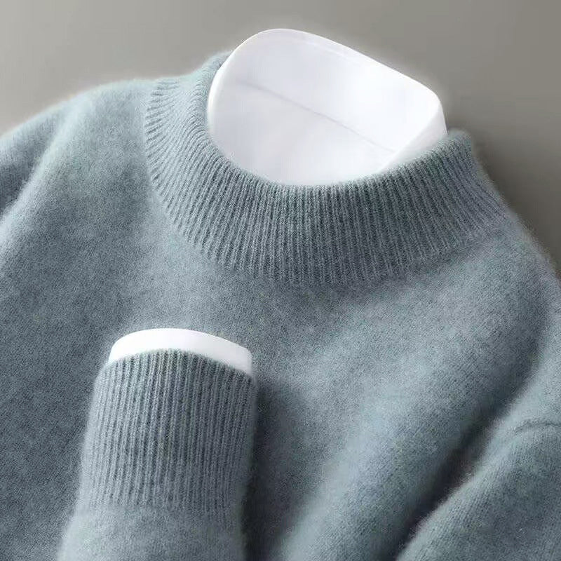 Men's fine wool crew neck sweater with ribbed cuffs and hem, tailored silhouette for refined style