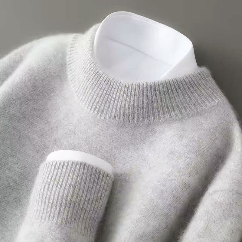 Men's fine wool crew neck sweater with ribbed cuffs and hem, tailored silhouette for refined style