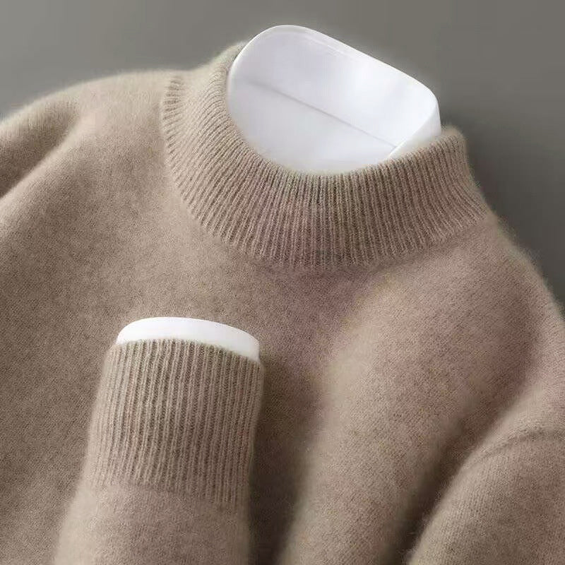Men's fine wool crew neck sweater with ribbed cuffs and hem, tailored fit for refined cool-season style