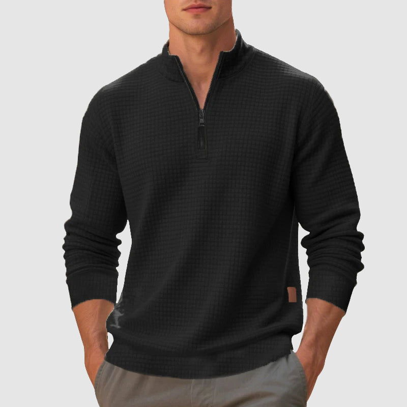 Men's quarter zip mock neck sweatshirt textured finish casual pullover versatile everyday layer