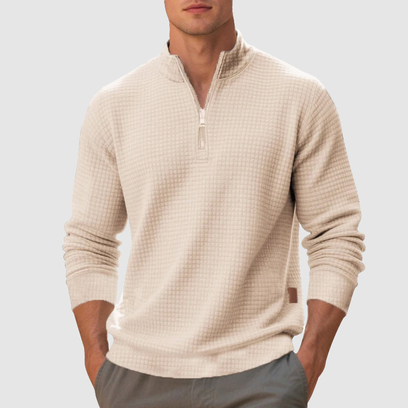 Men's quarter-zip mock neck sweatshirt textured finish casual everyday pullover versatile layer
