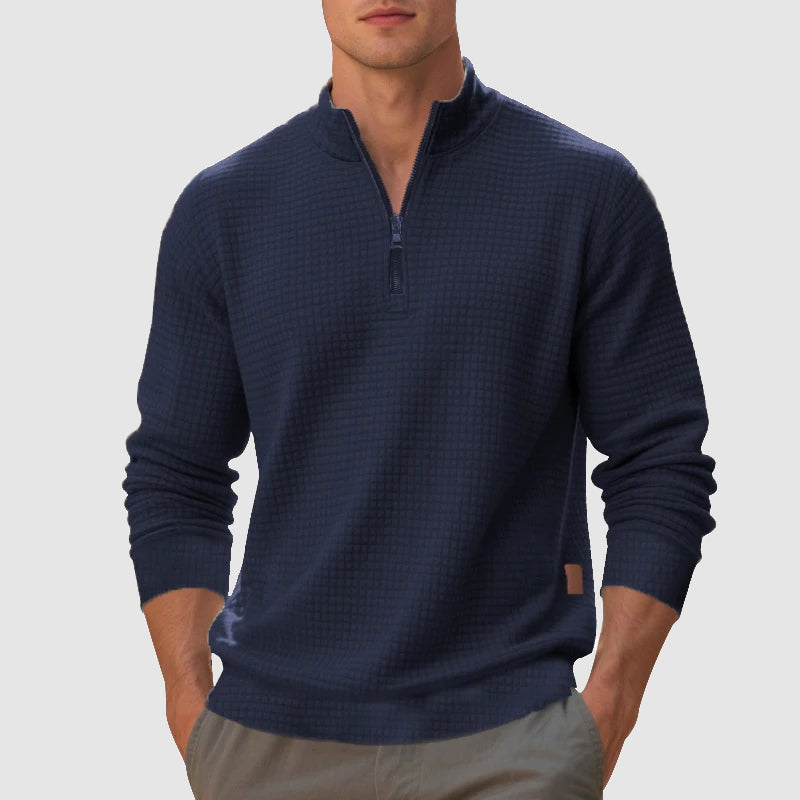 Men's quarter zip mock neck sweatshirt textured finish casual pullover everyday style