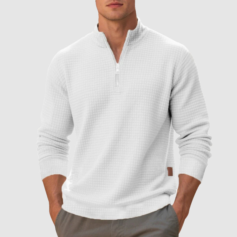 Men's quarter-zip mock neck sweatshirt textured finish casual everyday style versatile layer