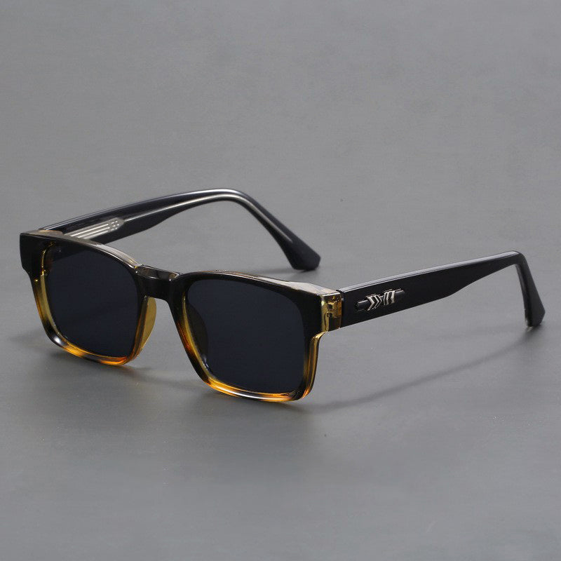 Men's rectangular street style sunglasses black blue frame gray UV400 lenses modern urban eyewear