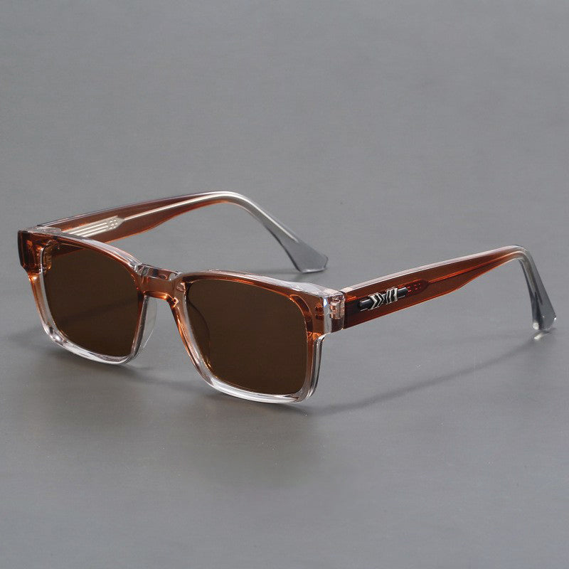 Men's rectangular street style sunglasses black blue frame gray UV400 lenses modern urban eyewear
