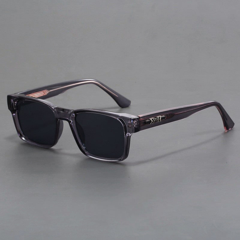 Men's rectangular street style sunglasses black blue frame gray UV400 lenses modern urban eyewear