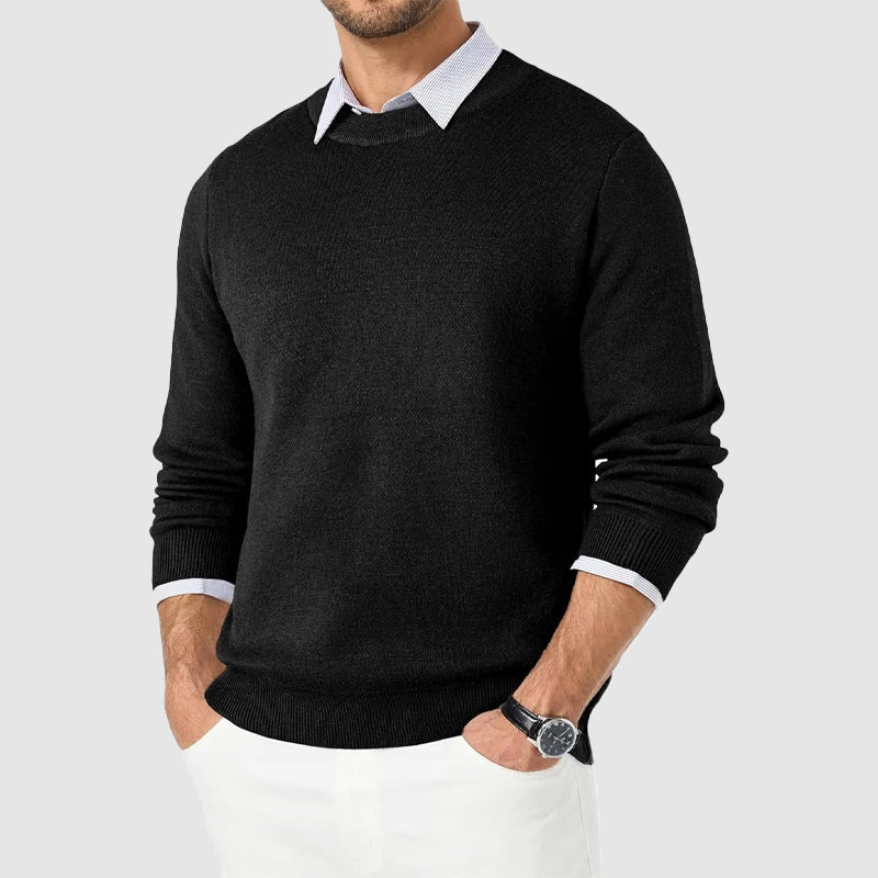 Men's regular fit crew neck knit sweater by Wavlynn in classic smart-casual style for easy layering